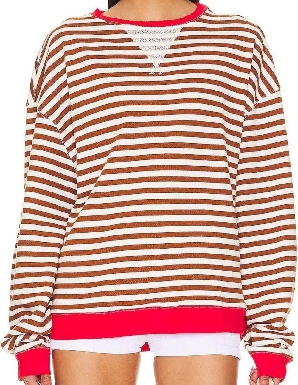 We The Free People Classic Striped Sweatshirt Small Oversized Coffee Combo Red